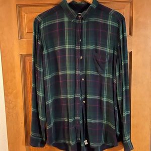 Navy and green plaid button up